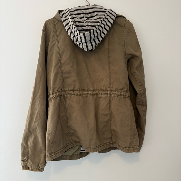 Roxy Olive Green Utility Jacket with Striped Hoodie - Size S - Picture 4 of 7